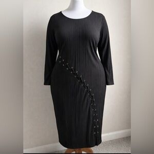Rachel Roy Plus Size Black Lace-Up Detail Midi Dress 18W NWT